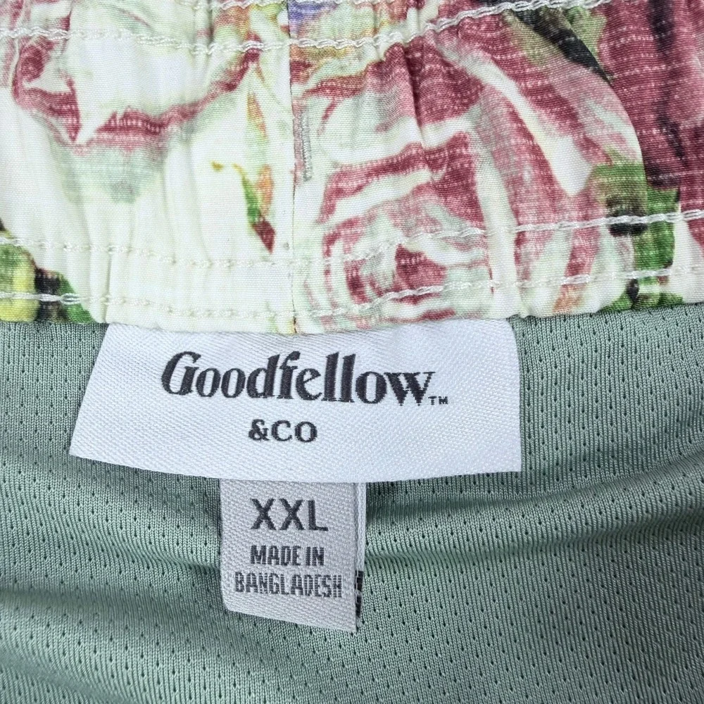 Goodfellow‎ Mens XXL White Floral Stretch 5 inch Inseam Swim Trunks Board Shorts